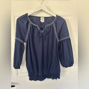 NAIF Navy Peasant Tunic with White Braid